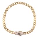 14ct Yellow Gold Monaco Classic Pave Lock Curb Bracelet 7"