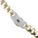 14ct Yellow Gold Monaco Curb Classic Cubic Zirconia Pave Lock Chain 24"
