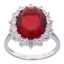 Silver Cubic Zirconia and Red Gemstone Cluster Ring by Icesia