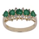 14ct Yellow Gold 0.15ct Diamond and Emerald Three Row Ring