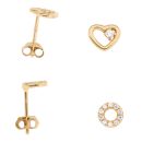 Silver Gold Plated Cubic Zirconia Heart and Halo Stud Earrings Set of Two