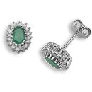 9 Carat White Gold 25pts Diamond & Emerald Stud Earrings