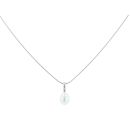14ct White Gold 0.05ct Diamond and Pearl Solitaire Pendant and Chain 16"