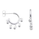 Silver Beaded Charm Stud Earrings