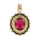 14ct Yellow Gold Red Gemstone Flower Pendant