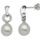18 Carat White Gold 42ptDiamond & Pearl Drop Earrings
