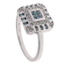 9ct WhiteGold 0.50ct Princess And Brilliant Cut Blue And White Diamond Cluster Ring