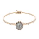 9ct Yellow Gold 0.10ct Diamond And Grey Cultured Pearl Bangle