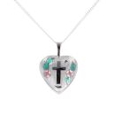 Silver Floral And Cross Heart Locket And Chain 18" by Icesia