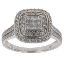 18ct White Gold 1.00ct Princess And Brilliant Cut Diamond Cluster Ring