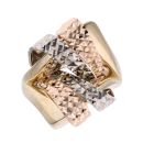 14ct Yellow, White And Rose Gold Woven Ring