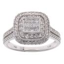 18ct White Gold 1.00ct Princess And Brilliant Cut Diamond Cluster Ring