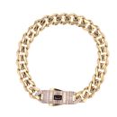 14ct Yellow Gold Monaco Classic Baguette Pave Lock Curb Bracelet 6.5"