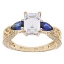 14ct Yellow Gold Cubic Zirconia And Sapphire Three Stone Ring