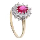 9ct Yellow Gold Red Gemstone And Cubic Zirconia Cluster Ring