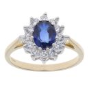 9ct Yellow Gold Blue Gemstone And Cubic Zirconia Cluster Ring