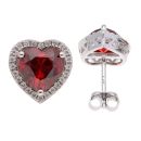 Silver Cubic Zirconia Heart Red Cluster Earrings by Icesia
