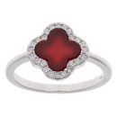 Silver Cubic Zirconia And Red Agate Petal Ring By Icesia