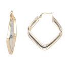 14ct Yellow and White Gold Greek Key Trio Square Hoop Earrings
