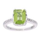9ct White Gold Peridot and Diamond Rectangular Dress Ring