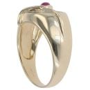 9ct Yellow Gold Linear Patterned Ruby Cabochon Signet Ring