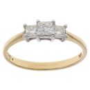 18ct Yellow Gold 0.50ct Princess Cut Diamond Trilogy Ring