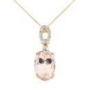 9ct Yellow Gold 0.05ct Diamond And Morganite Pendant And Chain 18"