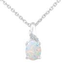 9ct White Gold Oval Opal and Diamond Pendant Necklace