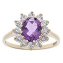 9ct Yellow Gold Amethyst And Cubic Zirconia Cluster Ring