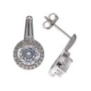 Silver Cubic Zirconia Halo Drop Stud Earrings