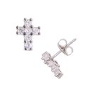 Silver Cubic Zirconia Cross Stud Earrings by Icesia