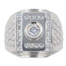 18ct White Gold Cubic Zirconia Patterned Signet Ring