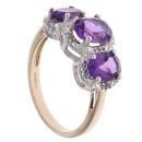 9ct Yellow Gold Amethyst and 0.10ct Diamond Triple Cluster Ring