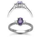 18 Carat White Gold D-8pt Amethyst-40pt 3 Stone Ring