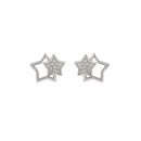 Sterling Silver Double Star Pavé Cubic Zirconia Stud Earrings