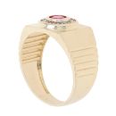 14ct Yellow Gold Cubic Zirconia And Created Ruby Signet Ring