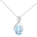 9ct White Gold Blue Topaz and Diamond Crossover Pendant Necklace
