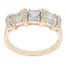 9ct Yellow Gold 0.05ct Diamond and Aquamarine Three Stone Ring