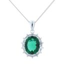 Silver Cubic Zirconia and Green Gem Pendant and Chain by Icesia 18"
