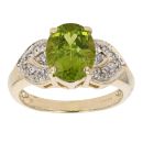 9ct Yellow Gold Green Gemstone and 0.10ct Diamond Dress Ring