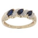 9ct Yellow Gold 0.10ct Diamond and Sapphire Three Stone Ring