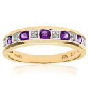 9ct Yellow Gold Amethyst and Diamond Eternity Ring
