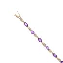 9ct Yellow Gold 0.10ct Diamond and Amethyst Bracelet 7.5"