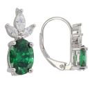 Silver Cubic Zirconia And Green Gemstone Fancy Earrings by Icesia