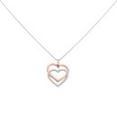 9ct White and Rose Gold Cubic Zirconia Inter-linked Double Heart Pendant and Chain 18"