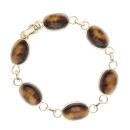 9ct Yellow Gold Tigers Eye Cabochon Stone Set Bracelet 7.5"