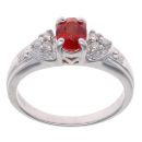 9ct White Gold 0.15ct Diamond And Red Gemstone Ring