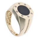 14ct Yellow Gold Black Gemstone and Cubic Zirconia Signet Ring