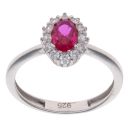 Silver Red Gemstone And Cubic Zirconia Cluster Ring By Icesia