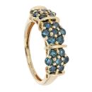 9ct Yellow Gold 0.75ct Blue Diamond Triple Cluster Ring
